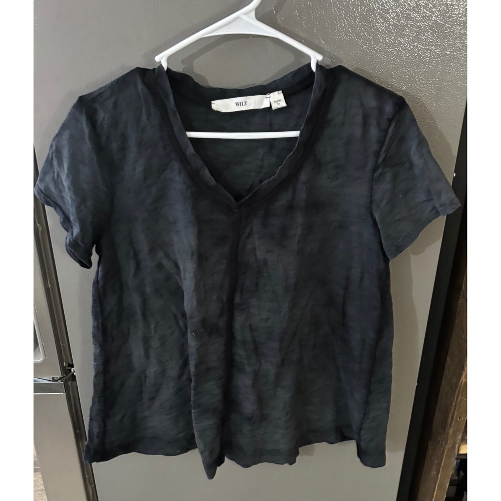 Wilt Womens V-Neck Slub Knit Short Sleeve Tee Shirt Charcoal Grey Made in USA S